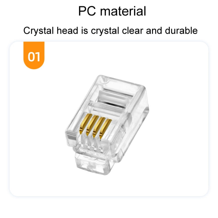 1000pcs /Pack 2-Pronged Gold-Plated 4P4C Telephone Crystal Heads 4 Core Handset RJ9 Cable Connector - Lan Cable and Tools by PMC Jewellery | Online Shopping South Africa | PMC Jewellery | Buy Now Pay Later Mobicred