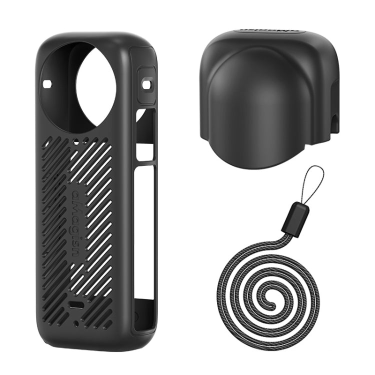 For Insta360 X4 AMagisn Silicone Protective Cover Body Case + Lens Cover Black - Case & Bags by aMagisn | Online Shopping South Africa | PMC Jewellery | Buy Now Pay Later Mobicred