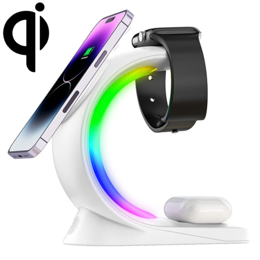 T17 3-in-1 RGB Atmosphere Light MagSafe Phone Watch Earphone Wireless Charger, Color: White no Plug - Wireless Charger by PMC Jewellery | Online Shopping South Africa | PMC Jewellery | Buy Now Pay Later Mobicred