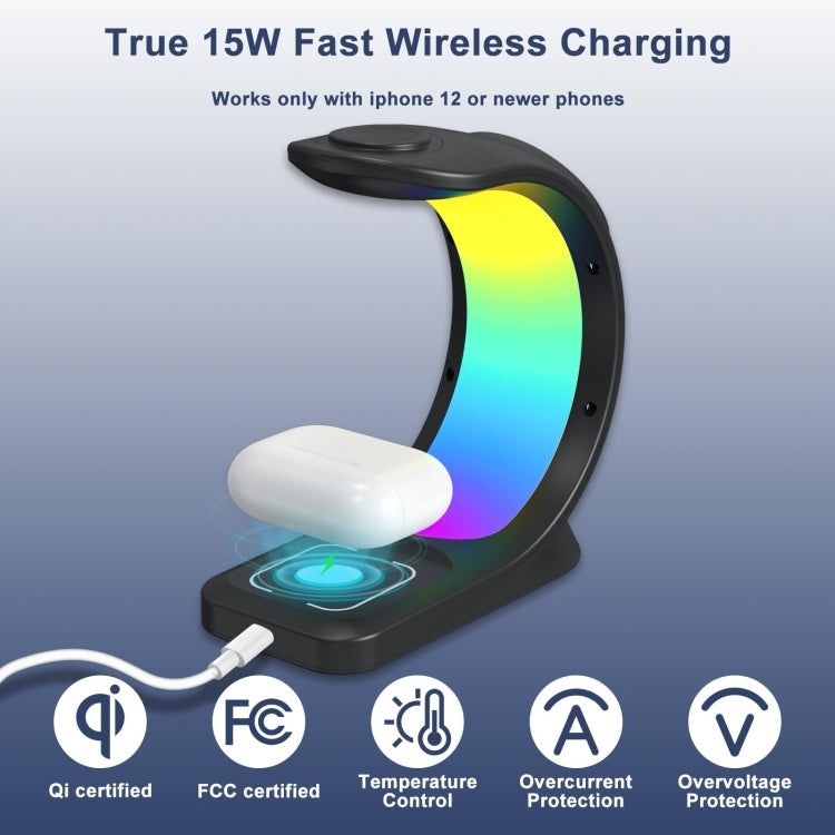 T17 3-in-1 RGB Atmosphere Light MagSafe Phone Watch Earphone Wireless Charger, Color: White with EU Plug - Wireless Charger by PMC Jewellery | Online Shopping South Africa | PMC Jewellery | Buy Now Pay Later Mobicred