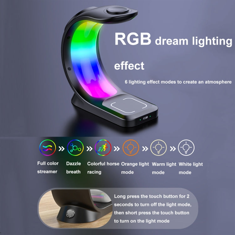 T17 3-in-1 RGB Atmosphere Light MagSafe Phone Watch Earphone Wireless Charger, Color: White with AU Plug - Wireless Charger by PMC Jewellery | Online Shopping South Africa | PMC Jewellery | Buy Now Pay Later Mobicred