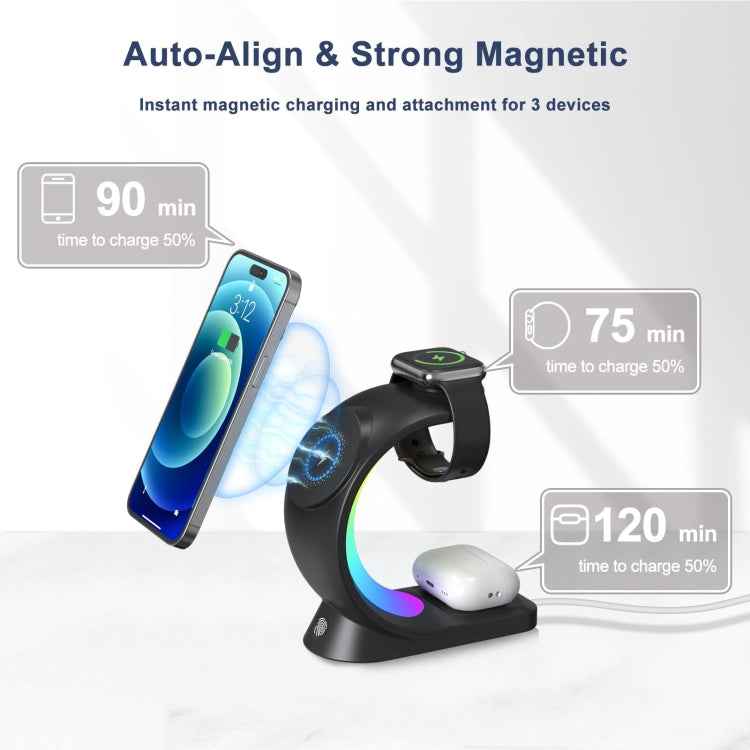 T17 3-in-1 RGB Atmosphere Light MagSafe Phone Watch Earphone Wireless Charger, Color: White with AU Plug - Wireless Charger by PMC Jewellery | Online Shopping South Africa | PMC Jewellery | Buy Now Pay Later Mobicred