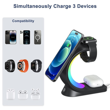 T17 3-in-1 RGB Atmosphere Light MagSafe Phone Watch Earphone Wireless Charger, Color: White with UK Plug - Wireless Charger by PMC Jewellery | Online Shopping South Africa | PMC Jewellery | Buy Now Pay Later Mobicred