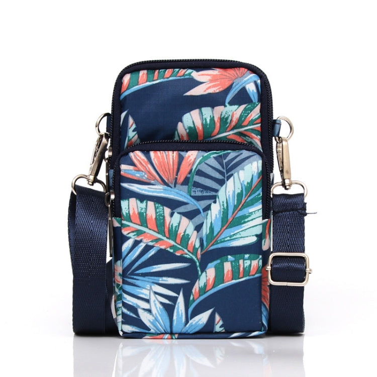 Printed Crossbody Mobile Phone Bag Mini Wallet With Arm Band, Style: Blue Leaf - Single-shoulder Bags by PMC TechLife | Online Shopping South Africa | PMC TechLife | Buy Now Pay Later Mobicred