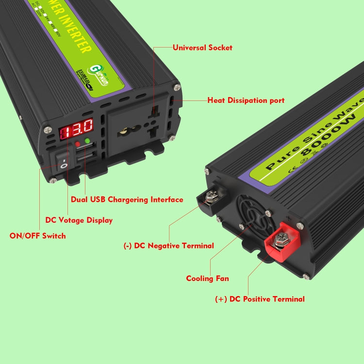 Gurxun 24V-220V 8000W Pure Sine Wave Inverter Car Single Digital Display Voltage Converter - Pure Sine Wave by Gurxun | Online Shopping South Africa | PMC Jewellery | Buy Now Pay Later Mobicred