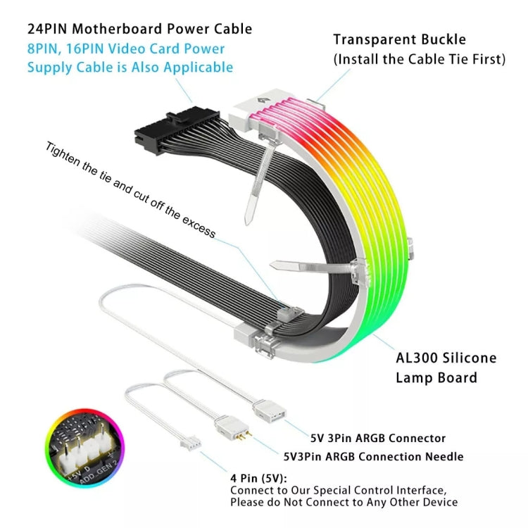 AOSOR AL300 Computer Glow Line ARGB Neon Cable Motherboard Chassis Light Strip Light Board Decoration(Black) - PCIE Cable by AOSOR | Online Shopping South Africa | PMC Jewellery | Buy Now Pay Later Mobicred