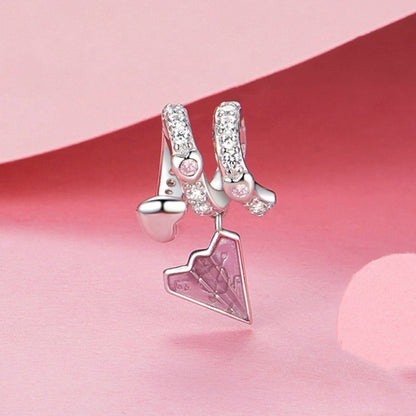 S925 Sterling Silver Platinum Plated Paper Airplane Love Letter Pendant DIY Bead(BSC974) - Jewelry Accessories by PMC Jewellery | Online Shopping South Africa | PMC Jewellery | Buy Now Pay Later Mobicred