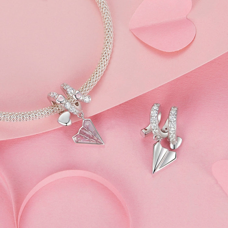 S925 Sterling Silver Platinum Plated Paper Airplane Love Letter Pendant DIY Bead(BSC974) - Jewelry Accessories by PMC Jewellery | Online Shopping South Africa | PMC Jewellery | Buy Now Pay Later Mobicred