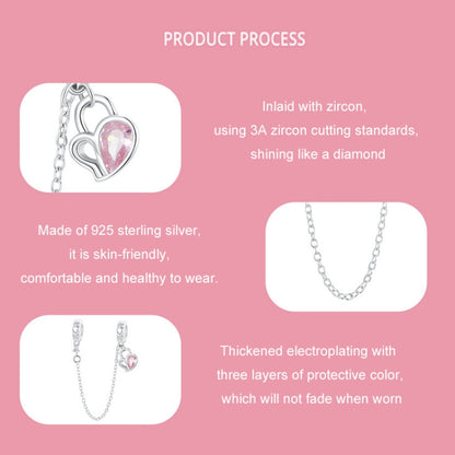 S925 Sterling Silver Valentine Heart Lock Silicone Safety Chain DIY Beading(BSC975) - Jewelry Accessories by PMC Jewellery | Online Shopping South Africa | PMC Jewellery | Buy Now Pay Later Mobicred