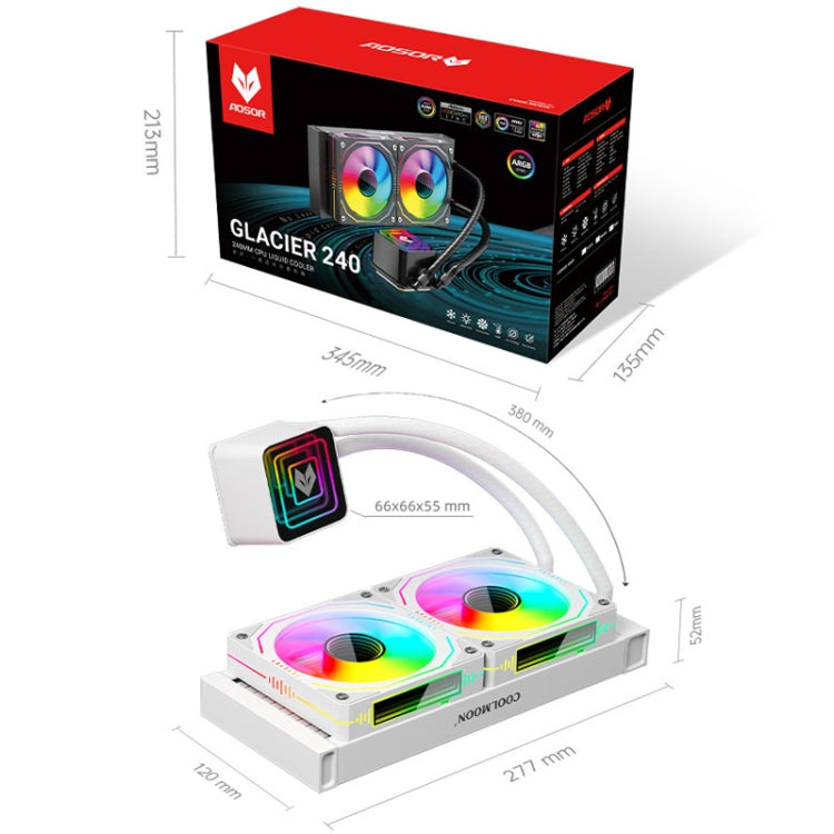 COOLMOON Glacier 240 Water Cooling Radiator Desktop ARGB Multi-Platform Integrated Lens CPU Water Cooling Fan, Color: White - Fan Cooling by COOLMOON | Online Shopping South Africa | PMC Jewellery | Buy Now Pay Later Mobicred