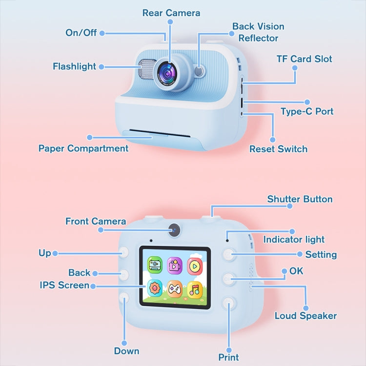 M8 2.4-Inch 1080P HD 2400W Pixel Dual-Camera Children Thermal Printing Camera, Color: Purple - Children Cameras by PMC Jewellery | Online Shopping South Africa | PMC Jewellery | Buy Now Pay Later Mobicred