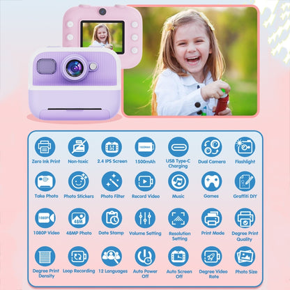 M8 2.4-Inch 1080P HD 2400W Pixel Dual-Camera Children Thermal Printing Camera, Color: Purple - Children Cameras by PMC Jewellery | Online Shopping South Africa | PMC Jewellery | Buy Now Pay Later Mobicred