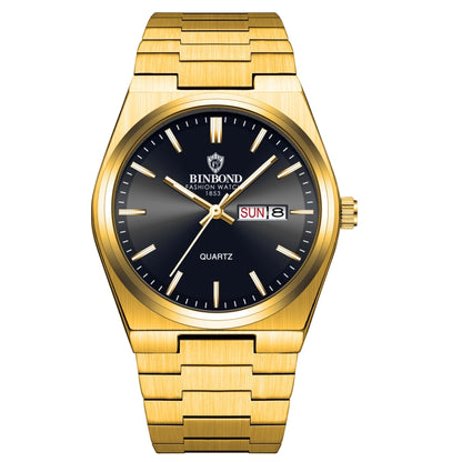 BINBOND B102 Dual-calendar Leisure Waterproof Luminous Quartz Watch, Color: Full-gold-Black - Metal Strap Watches by BINBOND | Online Shopping South Africa | PMC Jewellery | Buy Now Pay Later Mobicred