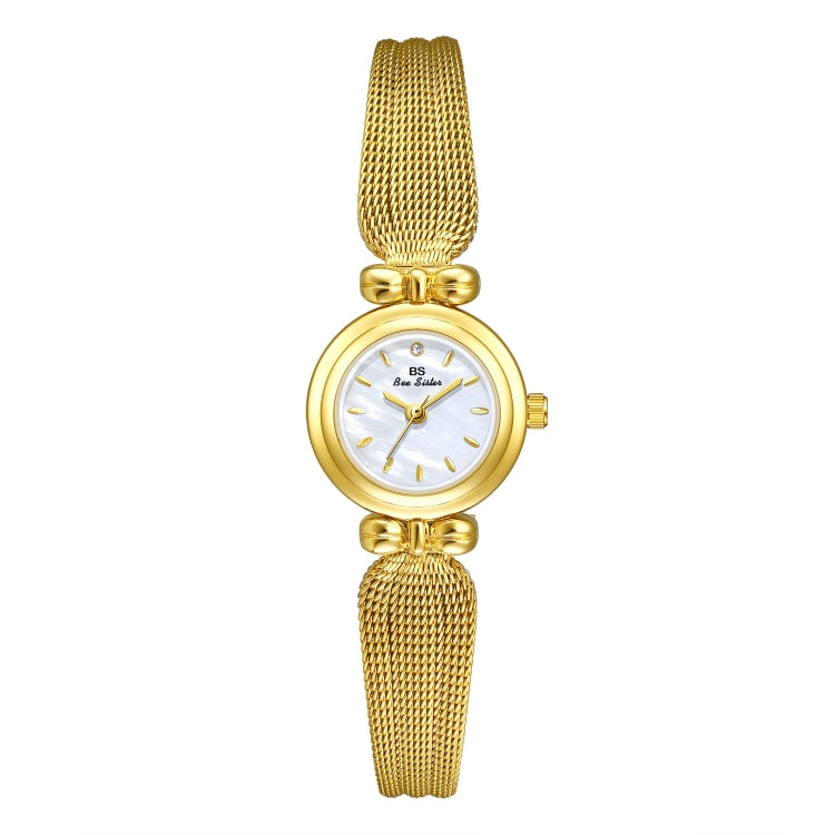 BS Bee Sister 22mm Retro Female Wrist Watch with Stainless Steel Mesh Butterfly Design Strap(Golden White) - Metal Strap Watches by BS Bee Sister | Online Shopping South Africa | PMC Jewellery | Buy Now Pay Later Mobicred