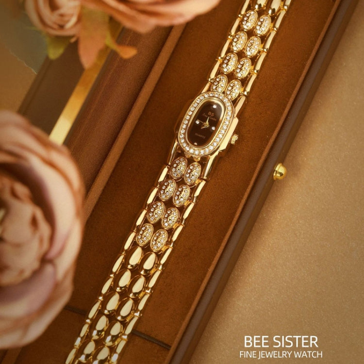 BS Bee Sister Stainless Steel Ladies Bracelet Watch Diamond Wristwatch(Golden Black) - Metal Strap Watches by BS Bee Sister | Online Shopping South Africa | PMC Jewellery | Buy Now Pay Later Mobicred