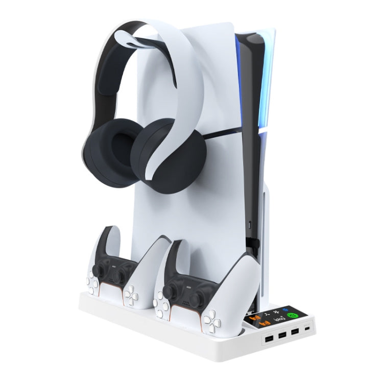 For PS5 Slim iplay HA-8006 Console Multifunctional Cooling Dock Handle Dual Charging Stand Handle Headphone Organizer(White) - Charger & Power by iplay | Online Shopping South Africa | PMC Jewellery | Buy Now Pay Later Mobicred