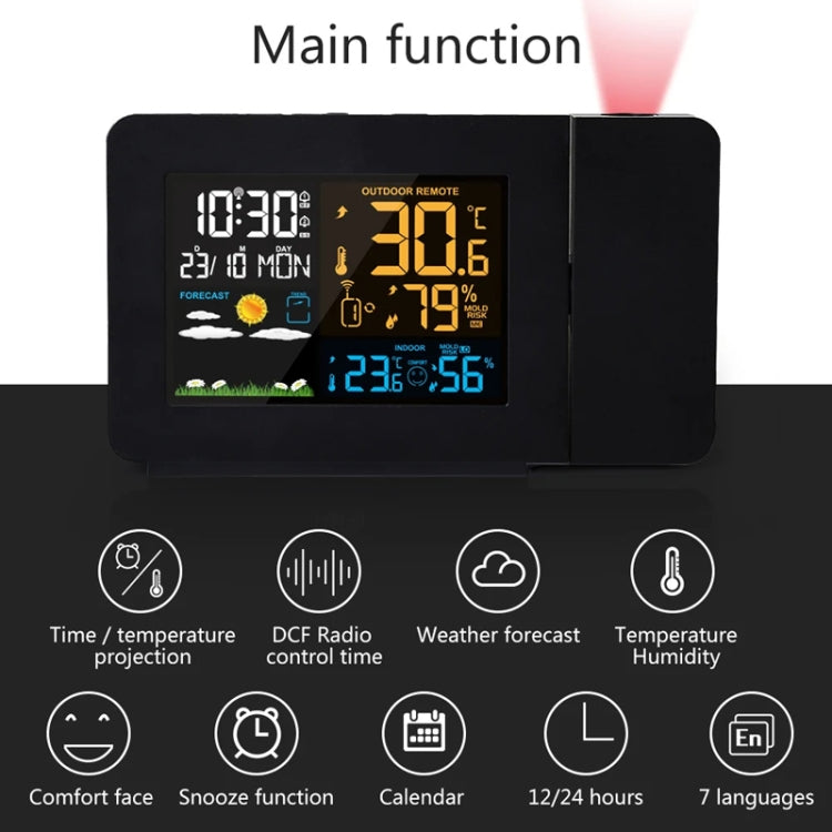 Household Color Screen Temperature And Humidity Meter Weather Forecast Projection Clock, Model: EU Plug - Novelty Clock by PMC Jewellery | Online Shopping South Africa | PMC Jewellery | Buy Now Pay Later Mobicred