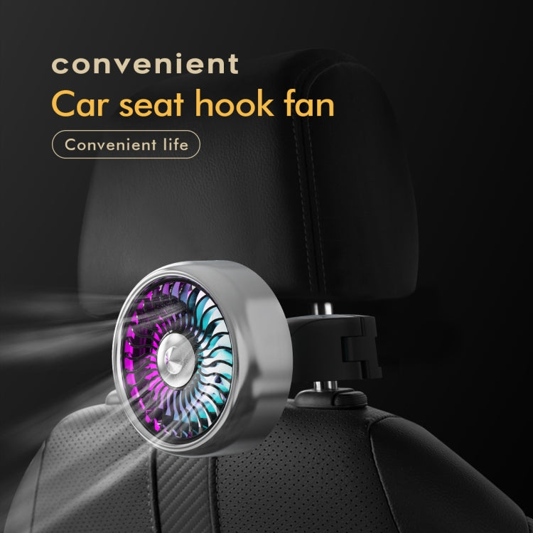 FE052 RGB Color Light USB Plug-in Clip-on Car Rear Seat Headrest Fan(Black Silver) - Heating & Fans by PMC Jewellery | Online Shopping South Africa | PMC Jewellery | Buy Now Pay Later Mobicred