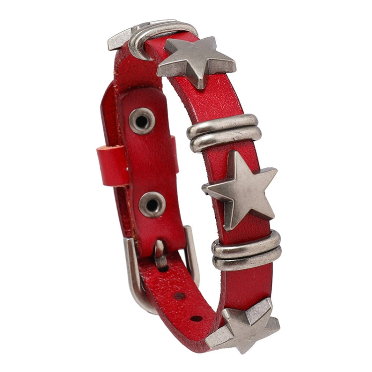 Personalized Street Punk Style Bracelet Pentagram Vintage Cowhide Bracelet(Dark Red) - Bracelets by PMC Jewellery | Online Shopping South Africa | PMC Jewellery | Buy Now Pay Later Mobicred