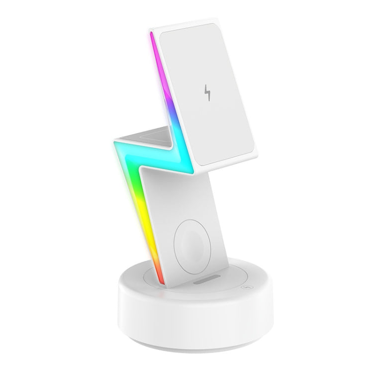 For Apple Series 3 In 1 RGB Light Magsafe Magnetic Mobile Phone Holder Wireless Charger(White) - Wireless Charger by PMC Jewellery | Online Shopping South Africa | PMC Jewellery | Buy Now Pay Later Mobicred