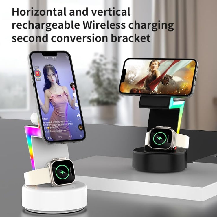 For Apple Series 3 In 1 RGB Light Magsafe Magnetic Mobile Phone Holder Wireless Charger(Black) - Wireless Charger by PMC Jewellery | Online Shopping South Africa | PMC Jewellery | Buy Now Pay Later Mobicred