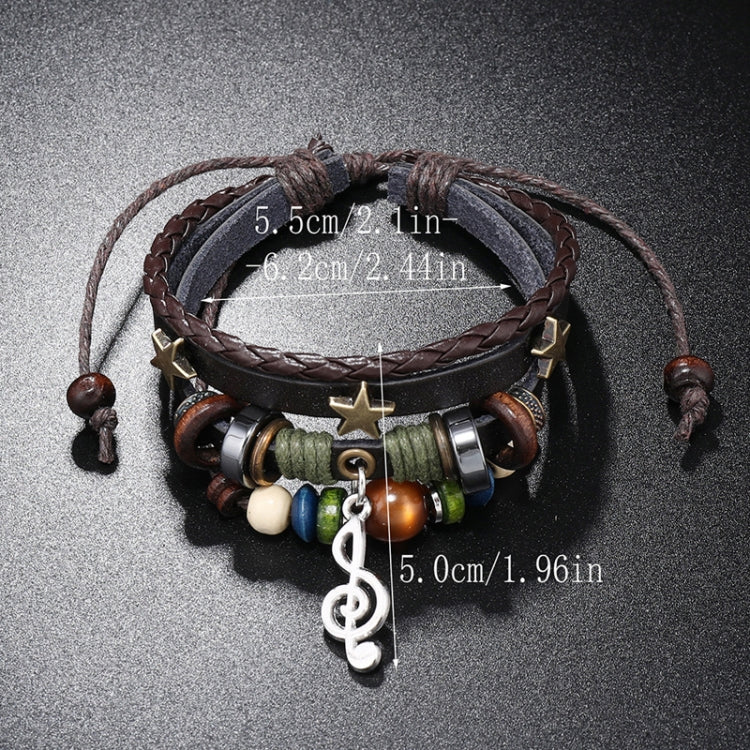 Simple Multi-Layer Beaded Leather Bracelet Personalized Musical Note Charm Bracelet(Brown) - Bracelets by PMC Jewellery | Online Shopping South Africa | PMC Jewellery | Buy Now Pay Later Mobicred