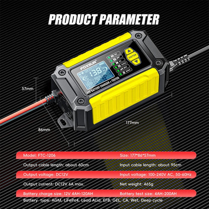 FOXSUR Cars Motorcycles 12V Lithium Cattery Charger With Battery Detection(EU Plug) - Battery Charger by FOXSUR | Online Shopping South Africa | PMC Jewellery | Buy Now Pay Later Mobicred