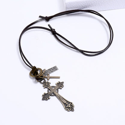 Vintage Long Cross Necklace Drawstring Adjustable Personalized Sweater Chain(Bronze) - Necklaces & Pendants by PMC Jewellery | Online Shopping South Africa | PMC Jewellery | Buy Now Pay Later Mobicred