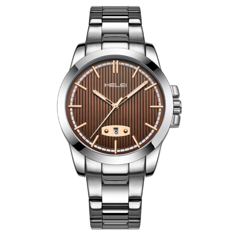 HELEI H9026A-G Men Waterproof Quartz Watch Stainless Steel Calendar Automatic Display Watch(Dark Brown) - Metal Strap Watches by HELEI | Online Shopping South Africa | PMC Jewellery | Buy Now Pay Later Mobicred