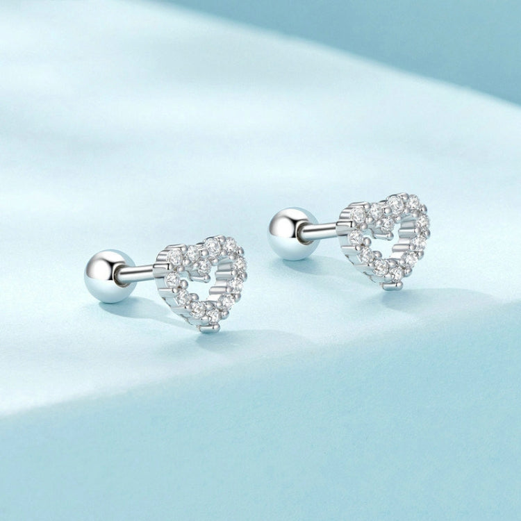 S925 Sterling Silver Threaded Heart Zircon Earrings(SCE1727) - Stud Earrings & Earrings by PMC Jewellery | Online Shopping South Africa | PMC Jewellery | Buy Now Pay Later Mobicred