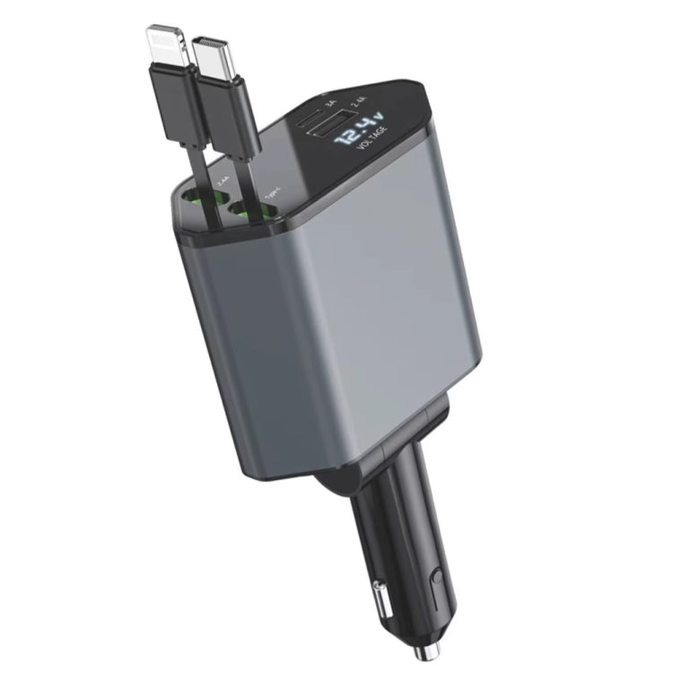 4-In-1 120W Multifunctional USB Retractable Dual-Line Digital Display Car Fast Charger(8 Pin + Type-C) - free shipping - PMC TechLife - Order now!