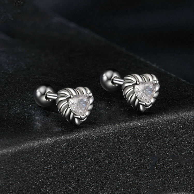 S925 Sterling Silver Threaded Shining Moissanite Heart Earrings(MSE052) - Stud Earrings & Earrings by PMC Jewellery | Online Shopping South Africa | PMC Jewellery | Buy Now Pay Later Mobicred