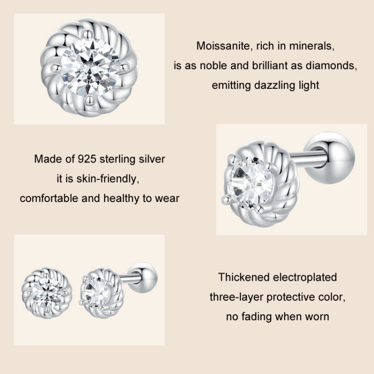 S925 Sterling Silver Threaded Round Moissanite Earrings(MSE053) - Stud Earrings & Earrings by PMC Jewellery | Online Shopping South Africa | PMC Jewellery | Buy Now Pay Later Mobicred