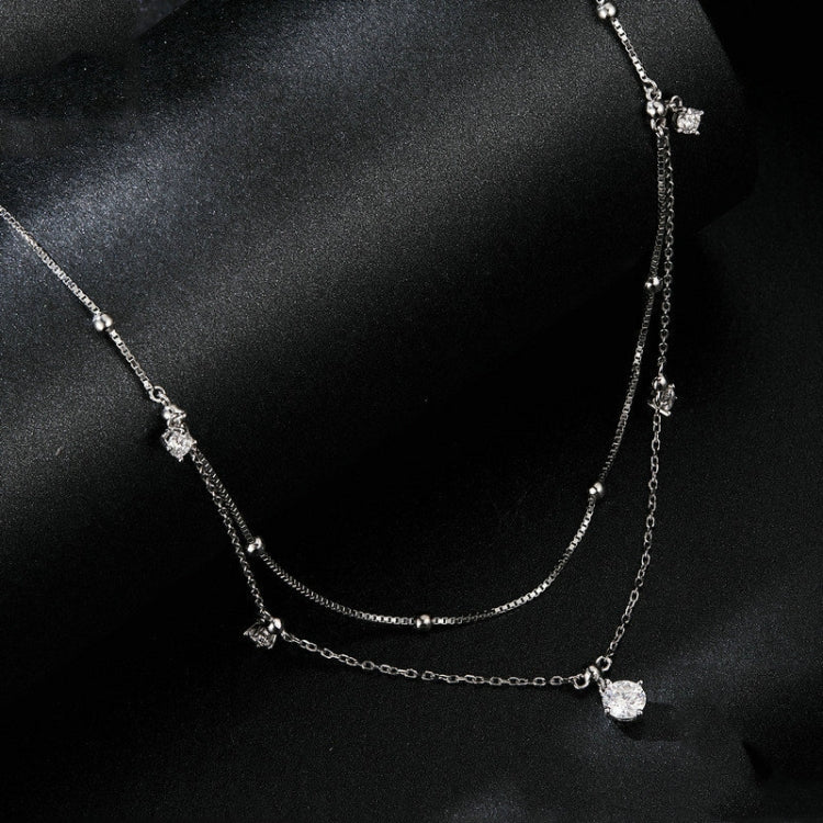 S925 Sterling Silver Platinum-plated Tassel Moissanite Double-layer Necklace(MSN034) - Necklaces & Pendants by PMC Jewellery | Online Shopping South Africa | PMC Jewellery | Buy Now Pay Later Mobicred