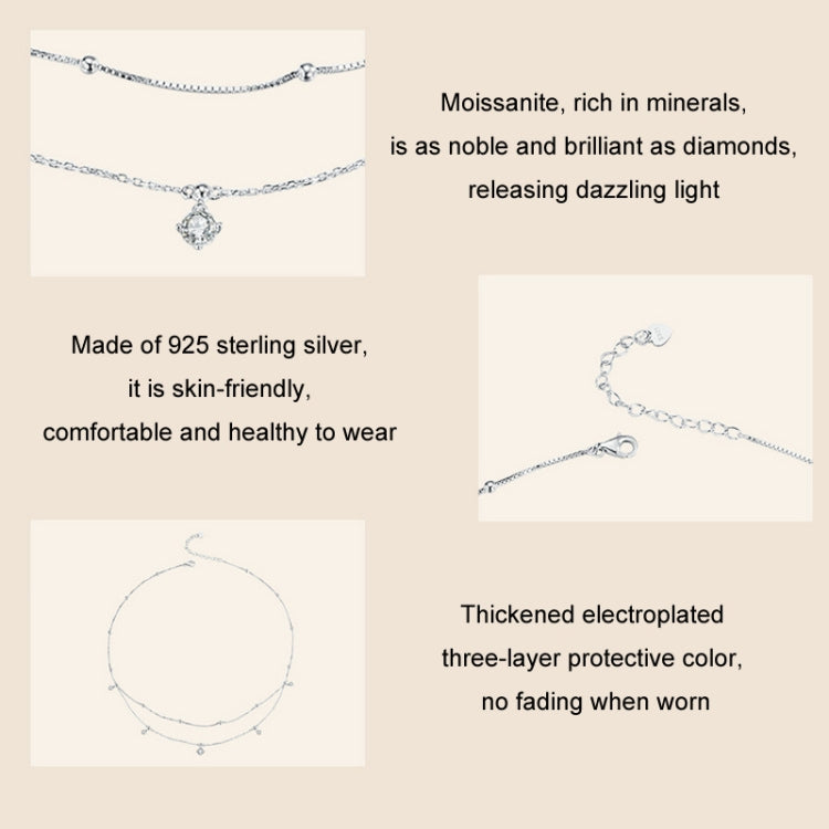 S925 Sterling Silver Platinum-plated Tassel Moissanite Double-layer Necklace(MSN034) - Necklaces & Pendants by PMC Jewellery | Online Shopping South Africa | PMC Jewellery | Buy Now Pay Later Mobicred