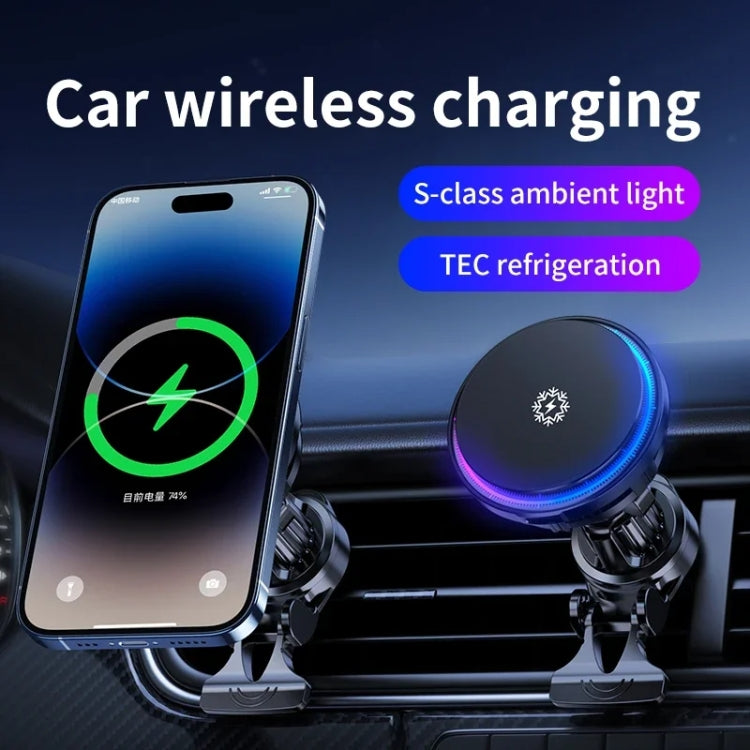 15W Car Wireless Charger Semiconductor Heat Dissipation Mobile Phone Holder RGB Light(Black) - Wireless Charger Holders by PMC Jewellery | Online Shopping South Africa | PMC Jewellery | Buy Now Pay Later Mobicred