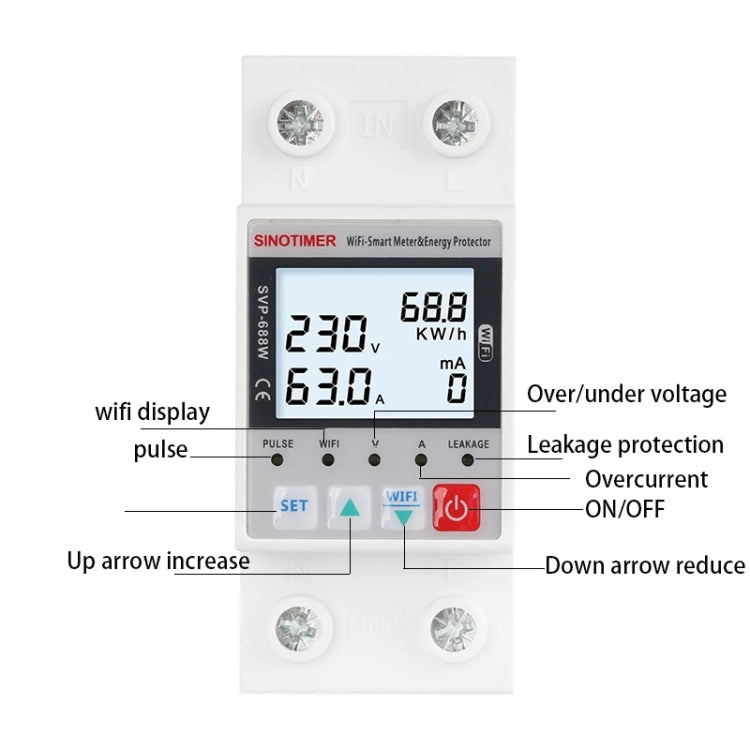 SINOTIMER SVP-688W-L  TUYA APP WiFi Smart Circuit Breaker Over Under Voltage Protector - Other Tester Tool by SINOTIMER | Online Shopping South Africa | PMC Jewellery | Buy Now Pay Later Mobicred