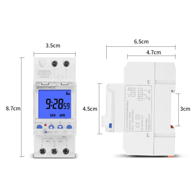 SINOTIMER TM928SAKL 85-265V 16A  1 Second to 168 Hours Programmable Electronic Time Switch - Switch by SINOTIMER | Online Shopping South Africa | PMC Jewellery | Buy Now Pay Later Mobicred