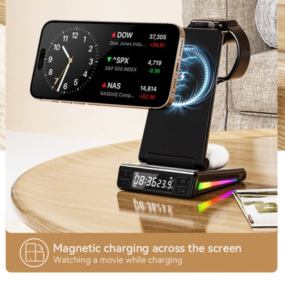 5-in-1 Desktop Magnetic Wireless Charger with Clock and Temperature Display for Smartphones / Watches / Earphones(Black) - Wireless Charger by PMC Jewellery | Online Shopping South Africa | PMC Jewellery | Buy Now Pay Later Mobicred