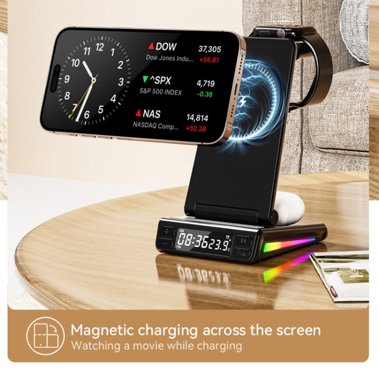 5-in-1 Desktop Magnetic Wireless Charger with Clock and Temperature Display for Smartphones / Watches / Earphones(White) - Wireless Charger by PMC Jewellery | Online Shopping South Africa | PMC Jewellery | Buy Now Pay Later Mobicred