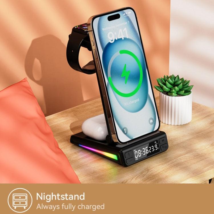 5-in-1 Desktop Magnetic Wireless Charger with Clock and Temperature Display for Smartphones / Watches / Earphones(White) - Wireless Charger by PMC Jewellery | Online Shopping South Africa | PMC Jewellery | Buy Now Pay Later Mobicred