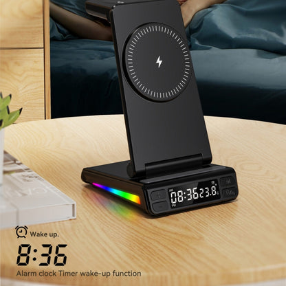 5-in-1 Desktop Magnetic Wireless Charger with Clock and Temperature Display for Smartphones / Watches / Earphones(White) - Wireless Charger by PMC Jewellery | Online Shopping South Africa | PMC Jewellery | Buy Now Pay Later Mobicred