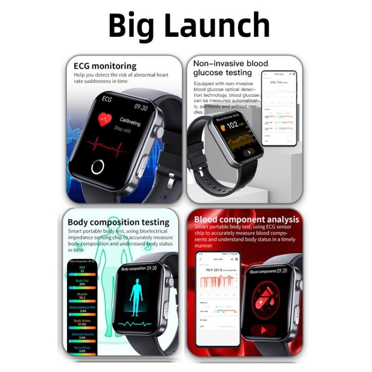 F300  2.1-Inch Screen Smart Watch Supports Bluetooth Calls/ECG/Blood Composition Analysis/50+ Sports Modes, Color: Black Silicone - Smart Watches by PMC Jewellery | Online Shopping South Africa | PMC Jewellery | Buy Now Pay Later Mobicred