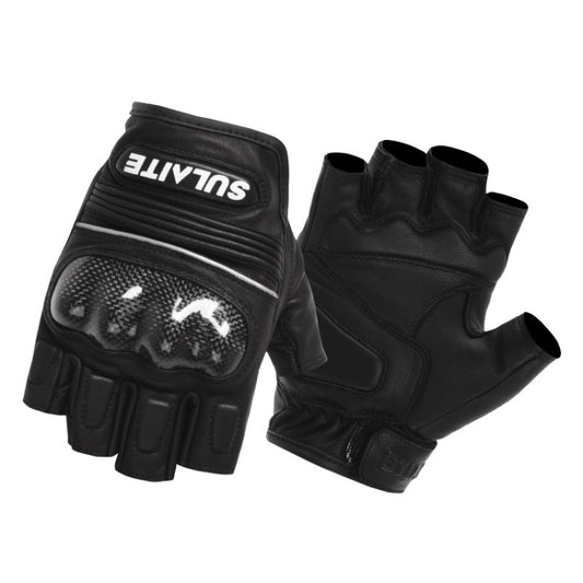 SULAITE Motorcycle Sheepskin Carbon Fiber Breathable Half-finger Riding Gloves, Size: M(Black) - Locomotive Gloves by SULAITE | Online Shopping South Africa | PMC Jewellery | Buy Now Pay Later Mobicred