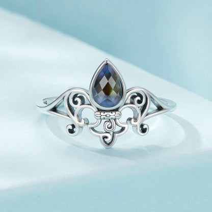 S925 Sterling Silver Vintage Iris Open Adjustable Ring(SCR1016-E) - Rings by PMC Jewellery | Online Shopping South Africa | PMC Jewellery | Buy Now Pay Later Mobicred