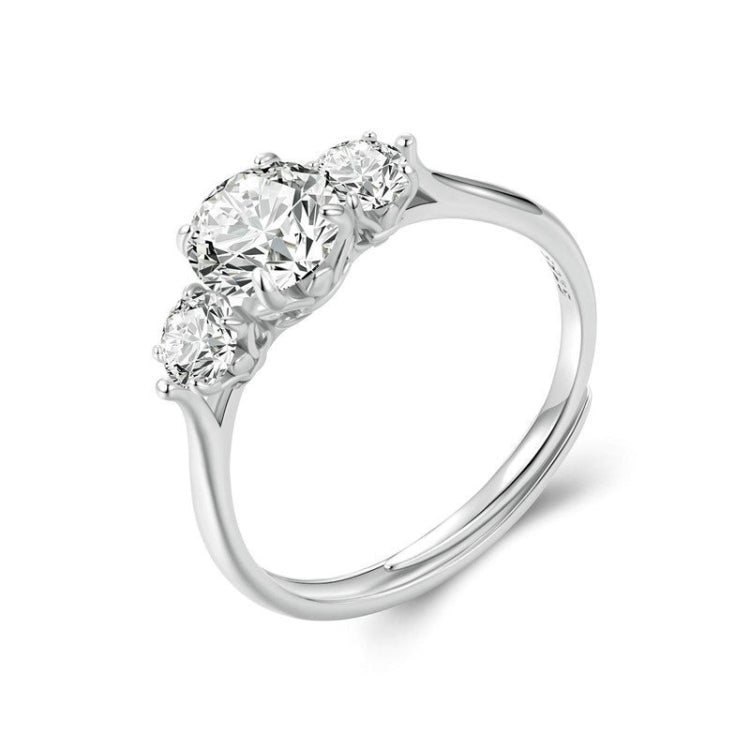 1 Carat Moissanite S925 Sterling Silver Platinum Plated Open Adjustable Ring(MSR051-E) - Rings by PMC Jewellery | Online Shopping South Africa | PMC Jewellery | Buy Now Pay Later Mobicred