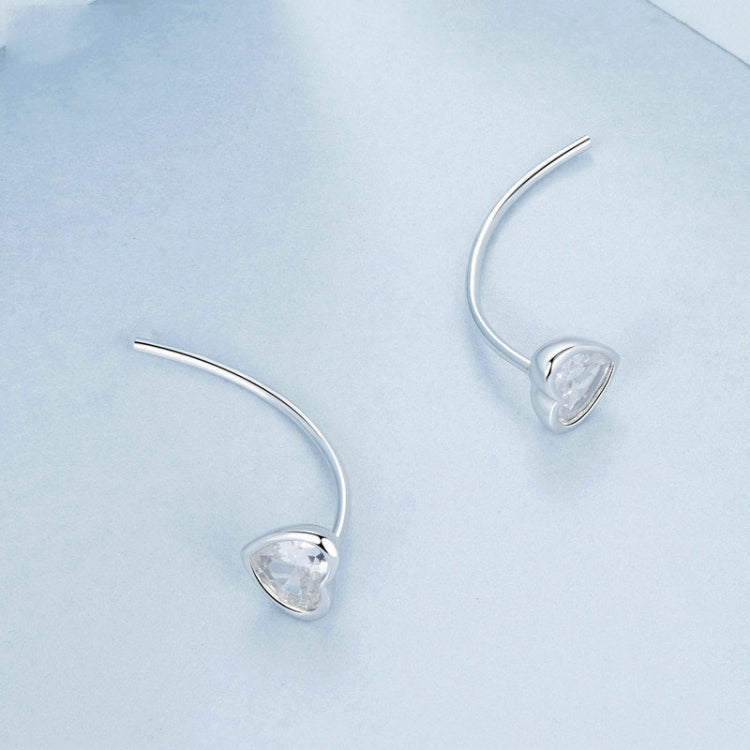 S925 Sterling Silver Playful Heart Zircon Earrings(BSE1003) - Stud Earrings & Earrings by PMC Jewellery | Online Shopping South Africa | PMC Jewellery | Buy Now Pay Later Mobicred