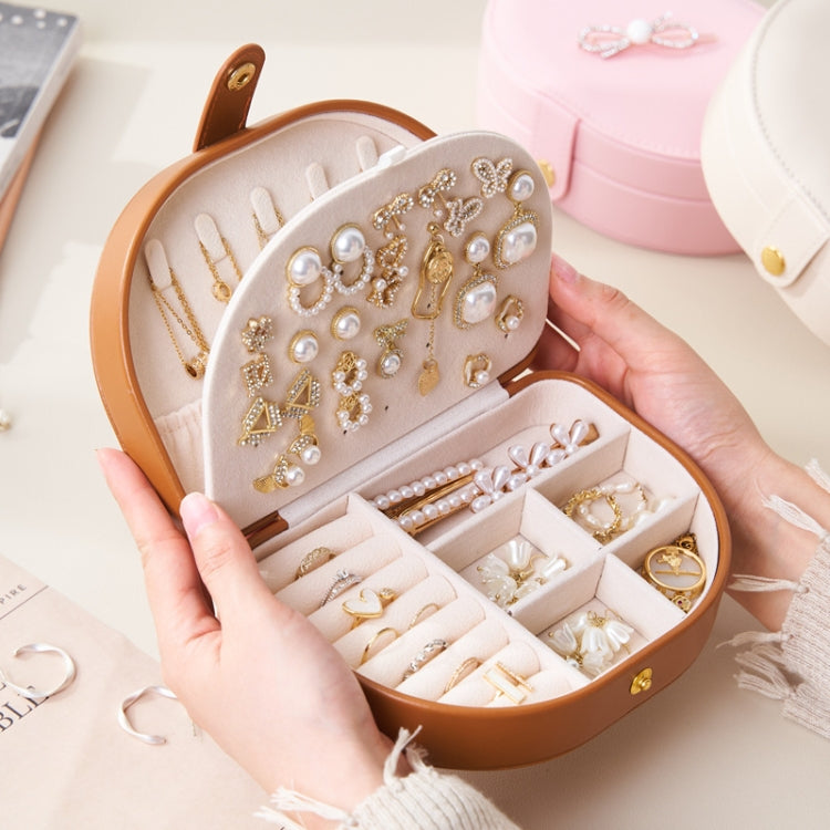 Double Layer PU Jewelry Storage Box Semi-circular Portable Earring Necklace Ring Organizer Box(White) - Jewelry Storages by PMC Jewellery | Online Shopping South Africa | PMC Jewellery | Buy Now Pay Later Mobicred