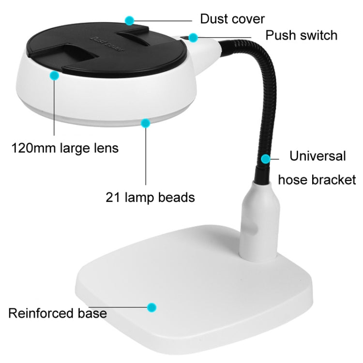 Desktop With 21 LED Lights 10X HD Reading Repair Metal Hose Magnifier(US Plug) - Others by PMC Jewellery | Online Shopping South Africa | PMC Jewellery | Buy Now Pay Later Mobicred