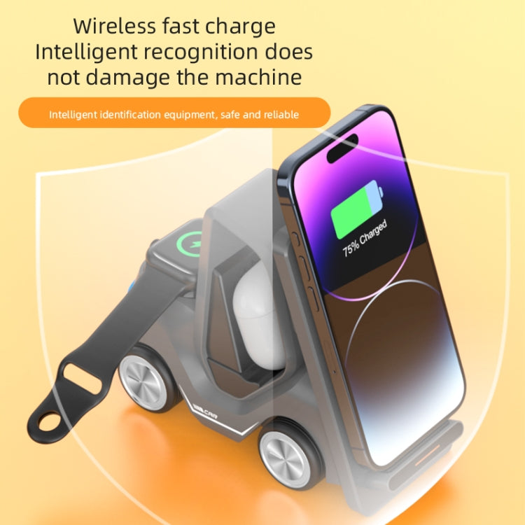 T20S 3-In-1 15W Small Forklift-Shaped Desktop Wireless Charger With LED Atmosphere Light(White) - Wireless Charger by PMC Jewellery | Online Shopping South Africa | PMC Jewellery | Buy Now Pay Later Mobicred